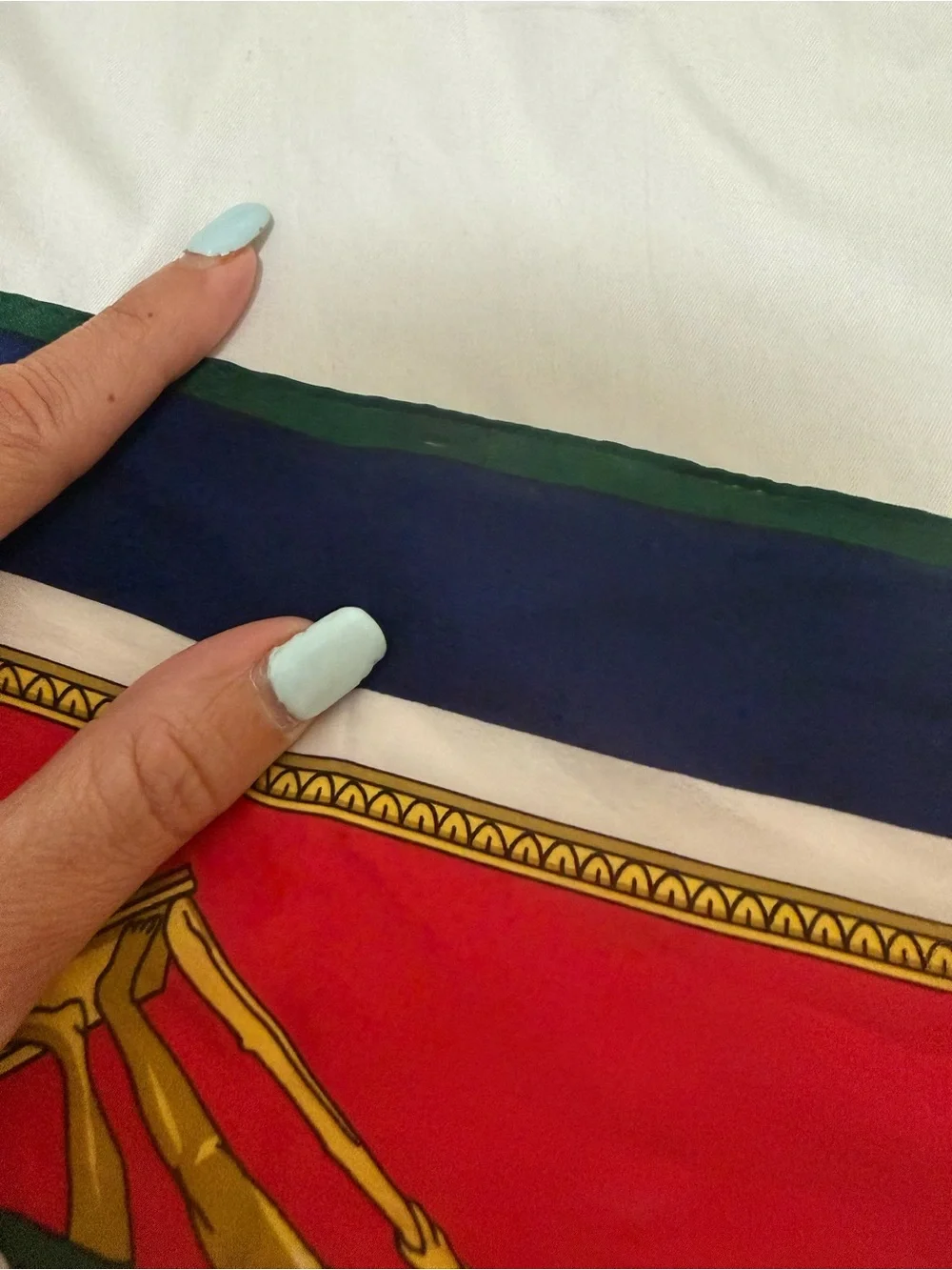 Oscar de la Renta Navy, Red, Green and Gold Medallion Silk Scarf